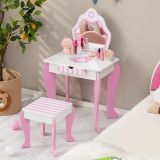 Costway Schminktisch & Hocker-Set für Kinder mit Spiegel und Schublade 49 x 34 x 86,5 cm Rosa