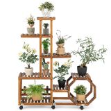 Costway Mehrschichtiger Pflanzenständer aus Holz Bewegliches Blumenregal 107 x 29 x 74 cm Natur
