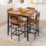 Costway Ess-Set 5-Teiliges Esstisch-Set mit Tisch und 4 Barhockern Walnuss