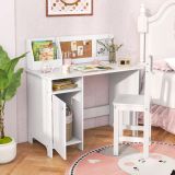 Costway Holz Kinderschreibtisch Set mit Stuhl & Bücherregal & Schrank & Pinnwand Schreibtisch Weiß