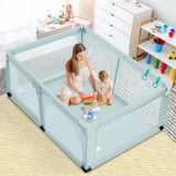 Costway Baby Laufstall mit 50 Spielbällen Laufgitter mit Netz und Reißverschluss 120 x 190 cm Blau