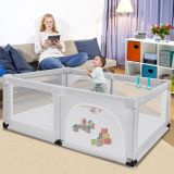 Costway Baby Laufstall mit 50 Spielbällen Laufgitter mit Netz und Reißverschluss 120 x 190 cm Grau