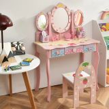 Costway Kinder Schminktisch Kinder Frisier-Set mit Spiegel 70 x 34 x 105 cm Rosa