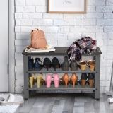 Costway Schuhregal Schuhbank Schuhständer mit 2 Schuhablage und Sitzfläche Grau 73 x 30 x 45 cm