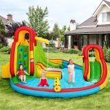Costway Hüpfburg Aufblasbare Wasserrutsche Kinder Springburg Wasserspielplatz mit 2 Rutschen & Kletterwand