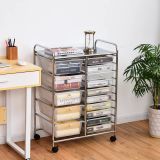 Costway Rollwagen mit 15 stapelbaren Schubladen Rollcontainer Beistellwagen mit 15 Schubladen Farbig/Schwarz 63 x 37 x 87 cm-Transparent