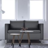 Costway Modernes Zweisitzer-Sofa Kunstleder-Sofa mit weichem Kissen und Kautschukholzbeinen für Zuhause und Büro grau