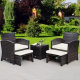 Costway 5er Set Rattan Set Möbel Balkonset Gartenmöbel Sitzgruppe Braun + Weiß