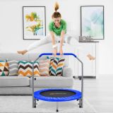 Costway Ø101 cm klappbares Mini-Trampolin Fitness-Trampolin mit höhenverstellbarm Haltegriff Blau + Schwarz