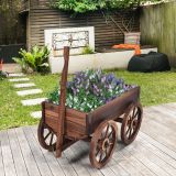Costway Blumenwagen Holz Pflanzwagen mit 4 Rädern Blumenkarre 120 x 43 x 53,5 cm Braun