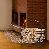 Costway Kaminholzregal Kaminholz-Aufbewahrungsregal Metall 76,5 x 36 x 82 cm Schwarz