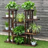 Costway Hölzerner 9-stufiger Pflanzenständer Blumenregal Pflanzenregal 125 x 25 x 114 cm Braun