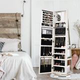 Costway Um 360° drehbarer Schmuckschrank 2 in 1 Schmuckschrank 39 x 39 x 161 cm Weiß