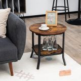 Costway industrieller runder 2 stufiger Beistelltisch mit offenem Regal und Stahlbeinen 50 x 50 x 49,5 cm Braun