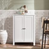 Costway Badezimmer-Bodenschrank mit Doppeltür Verstellbarer Einlegeboden 60 x 30 x 80,5 cm Weiß
