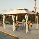 Costway Outdoor-Pavillon mit abnehmbarer Netz-Seitenwand & Dächern 3,9 x 2,9 x 2,7 m Braun