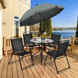 Costway 6 Teiliges Terrassenmöbelset mit Kaffeetisch & 4 Klappstühlen & Schirm