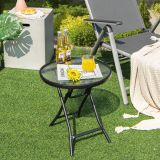 Costway Terrassen-Esstisch Runder Glastisch mit Tischplatte aus Gehärtetem Glas 46,5 x 46,5 x 47,5 cm Schwarz