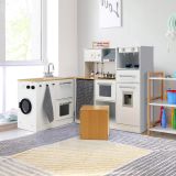 Costway Kinder-Küchenset Spielküche mit Licht Hocker Kaffeemaschine Wasserspender Herd