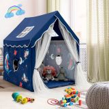 Costway Spielzelt Großes Kinderzelt Indoor-Spielzelt mit Matte Türvorhang 121 x 105 x 137 cm Blau