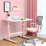 Costway Kinder-Computerstuhl mit Einstellbarer Höhe & Selbstsichernden Rädern für 3-10 J. Kinder Rosa