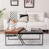 Costway 2 Couchtischen Moderner Beistelltisch 120 x 60 x 46 cm Schwarz + Braun