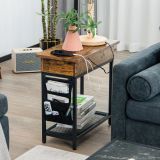 Costway Beistelltisch mit Ladestation Schmaler Couchtisch 60 x 30 x 58,5 cm Braun