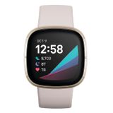 FitBit Sense | Edelstahl Gehäuse Soft Gold, Silikonband Mondweiß Gr. S-L | Bluetooth 5.0, Wi-Fi,  GPS, NFC, Touchscreen | EKG-App | Hauttemperatur 
