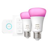PHILIPS Hue White & Col. Amb. E27 2er inkl. Dimmer Switch 75W Starter Set warmweiß | Smart Home Beleuchtung |App- und Sprachsteuerung