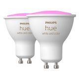 Philips Leuchtmittel White & Color Ambiance GU10 2 Stueck | Intelligente Glühbirne | Bluetoothapp | Hue Bridge | 16mio Farben | 350lm | 2000k - 6500k | 15000h