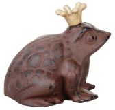 Dekofigur Froschkönig Figur Frosch mit Krone Rustikal Gusseisen Antik-Braun