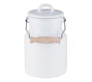 Riess Oma`s Milchkanne mit Deckel & Holzgriff Emaille Weiß 1,5L