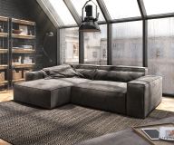Ecksofa Sirpio XL 270x170 cm Mikrofaser Khakibraun Recamiere variabel mit Hocker