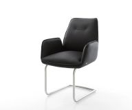 Schwingstuhl Zoa-Flex Echt-Leder Schwarz Freischwinger rund Edelstahl