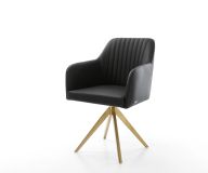 Drehstuhl Greg-Flex Echt-Leder Schwarz Kreuzgestell kantig Gold 180° drehbar