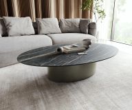 Couchtisch Casilda 150x90 cm Keramik Laminam®Noir Desir Braun Mittelfuß Effektfinish Titan