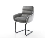 Schwingstuhl Abelia-Flex mit Armlehnen Samt Grau Freischwinger flach Schwarz