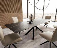 Esstisch Edge 200-300x100 Keramik Laminam®Noir Desir Braun Kreuzgestell Rechteck Schwarz ausziehbar