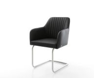 Schwingstuhl Greg-Flex Echt-Leder Schwarz Freischwinger rund Edelstahl