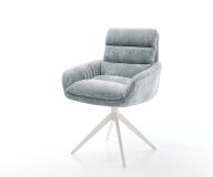 Drehstuhl Abelia-Flex mit Armlehnen Chenille Pastellblau Kreuzgestell breit Weiß 360° drehbar Wippfunktion