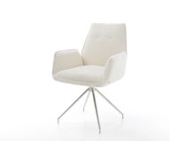Drehstuhl Zoa-Flex Bouclé Weiß Kreuzgestell konisch Edelstahl 180° drehbar