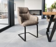 Schwingstuhl Zelia-Flex mit Armlehnen Taupe Vintage Freischwinger flach Schwarz  Taschenfederkern