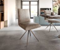 Drehstuhl Lelio-Flex Taupe Vintage Kreuzgestell breit Edelstahl 360° drehbar Taschenfederkern