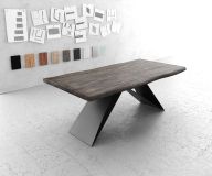 Esstisch Edge 200x100 XL Akazie Platin V-Gestell Flachstahl Schwarz Live-Edge