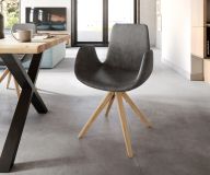 Drehstuhl Ilia-Flex mit Armlehnen Anthrazit Vintage Holzgestell kantig 180° drehbar