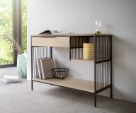 Konsolentisch Liborio 110x40 cm Mango White Wash Metall Schwarz 1 Schublade