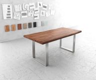 Esstisch Edge 180x90 XL Akazie Braun Edelstahl Schmal Live-Edge