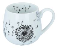Notentasse Kuschelbecher Pusteblume mit Noten, Henkelbecher Füllmenge ca. 420 ml