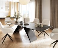 Esstisch Edge 300x100cm Keramik Laminam®Noir Desir Braun V-Mittelfuß Schwarz
