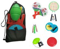 Garten & Strandspiele Set Beachball Klettball Frisbee Mini-Badminton Boing Ball